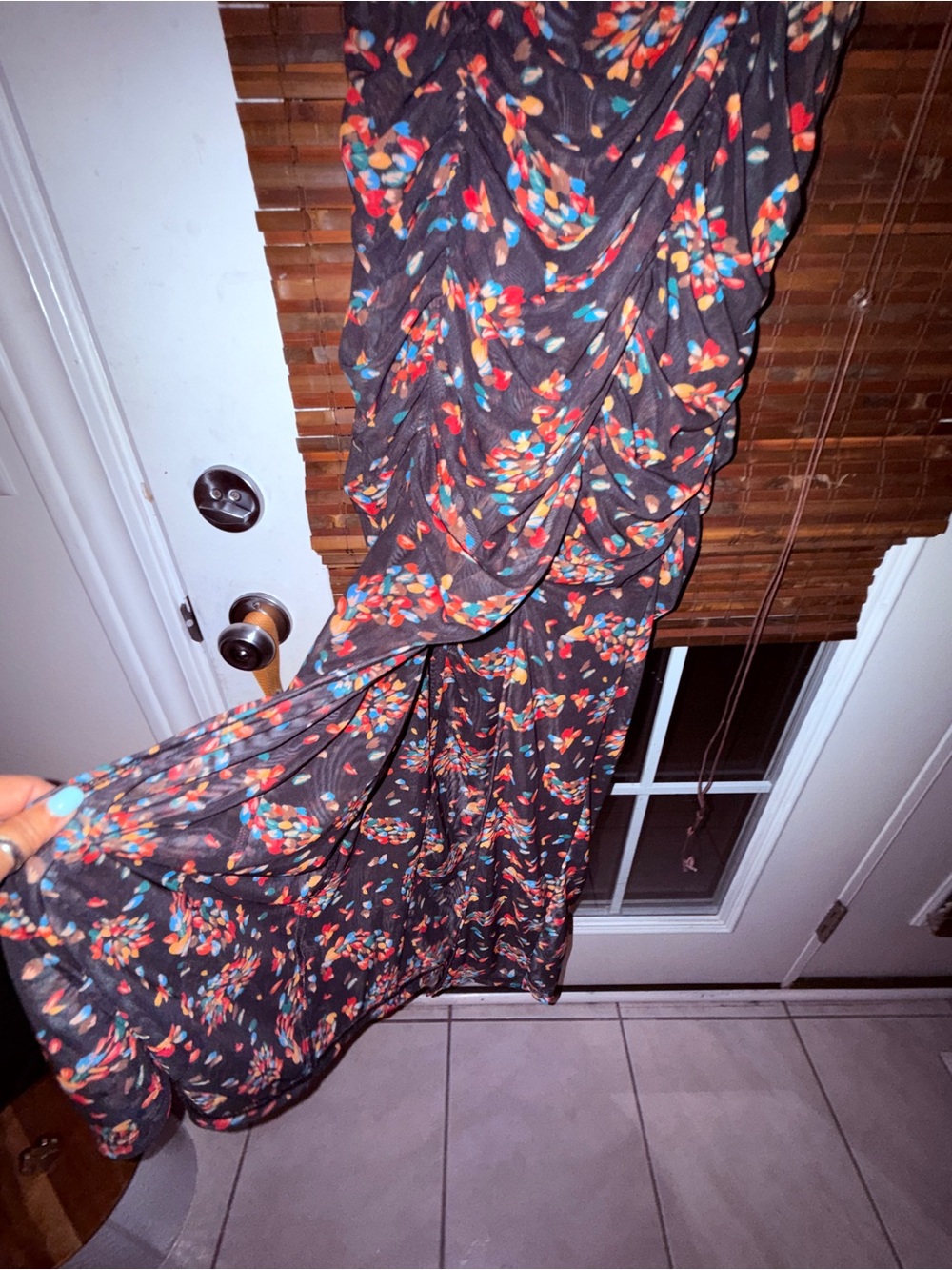 Free People Briella Ruched Mesh Midi Dress -"Twilight Combo" print, euc, sz M - Picture 16 of 16